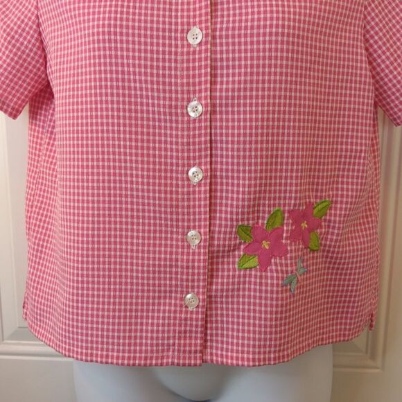 BonWorth fuchsia and white button front shirt with appliques - Picture 3 of 11